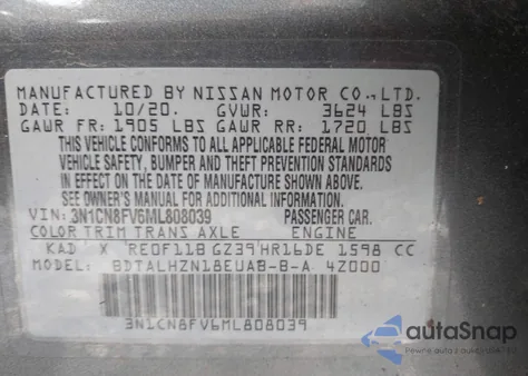 2021 Nissan Versa Sr Xtronic Cvt from USA, damaged, VIN 3N1CN8FV6ML808039